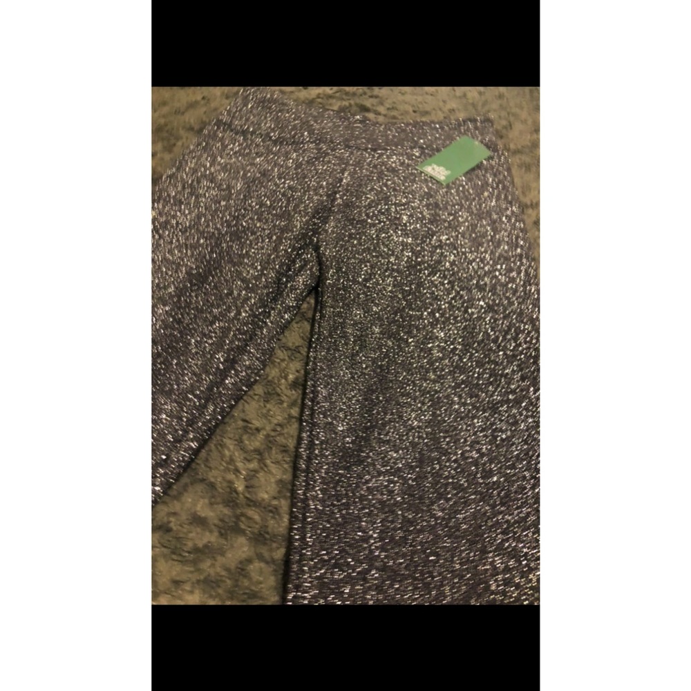 Juniors S Metallic Grey Long Glitter Leggings NWT
